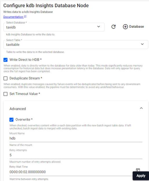 Configure the _kdb Insights Database_ node