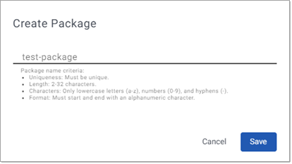 Create package dialog