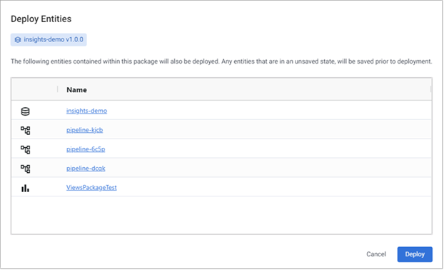 Deploy a package dialog