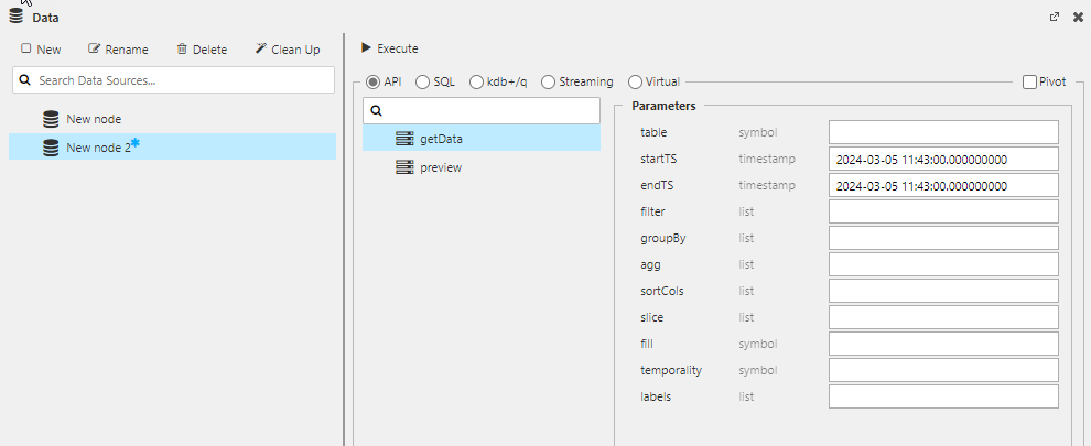 API query data source screen