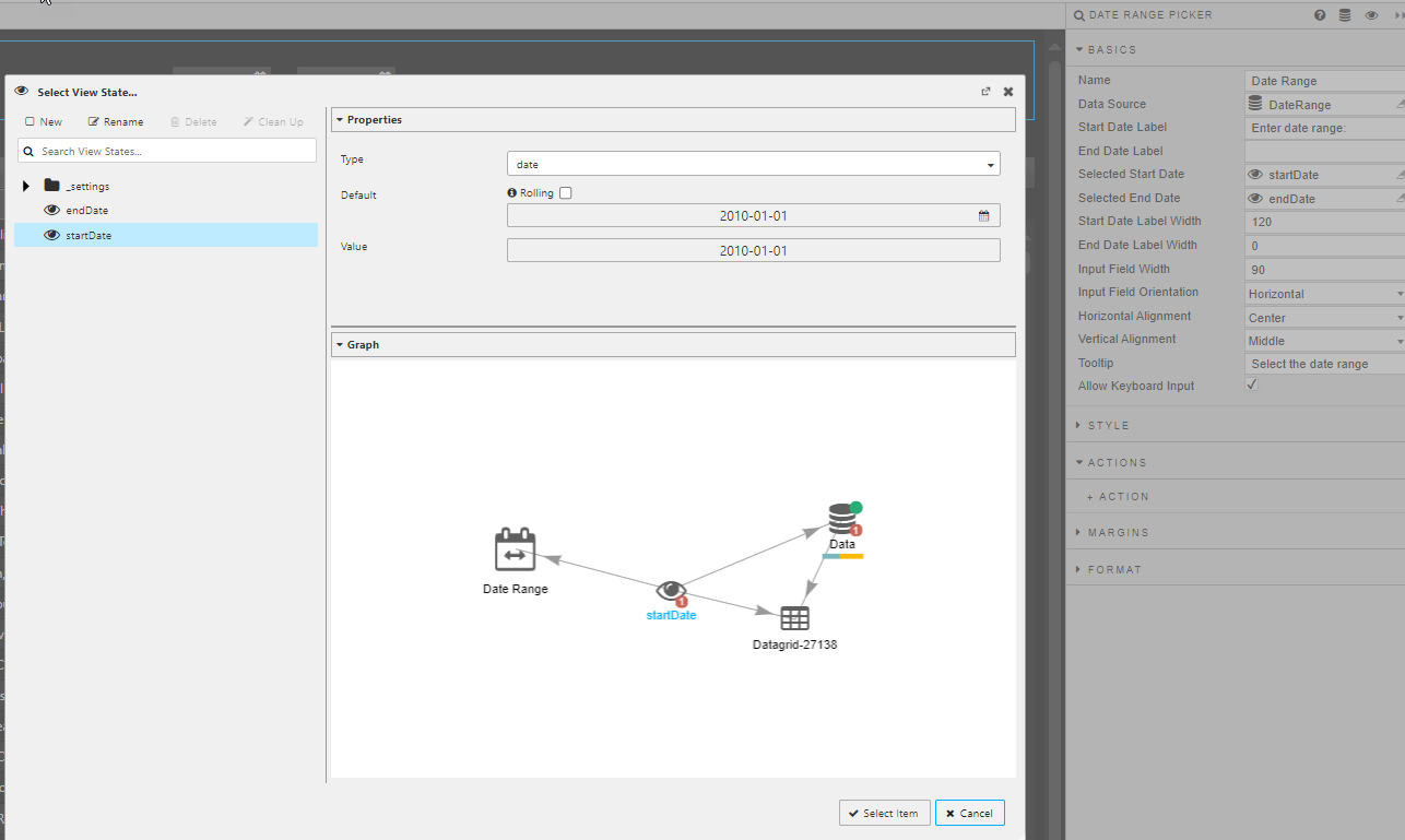 Date Range Picker with 2 view state parameters