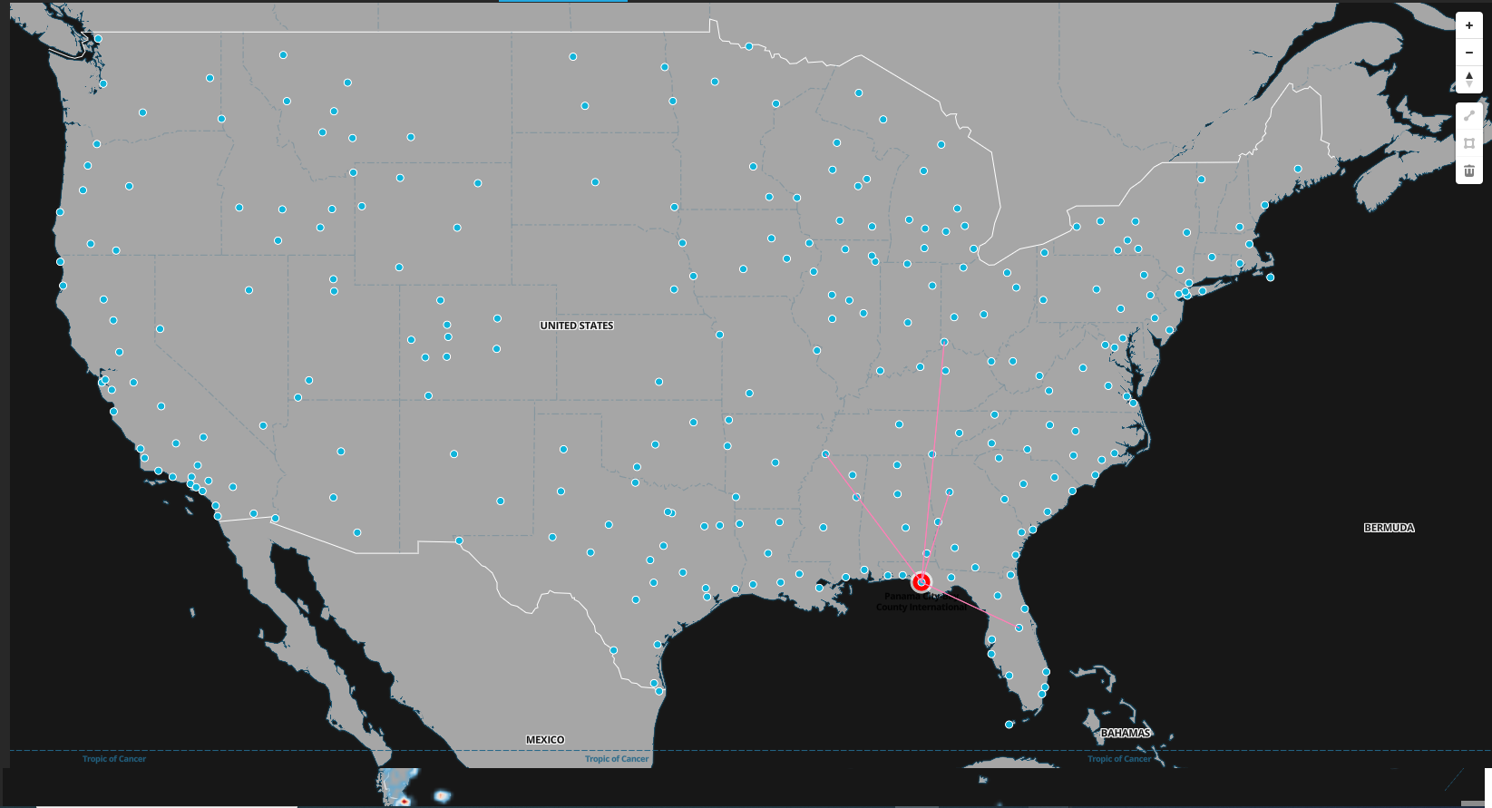 A map with animated circles