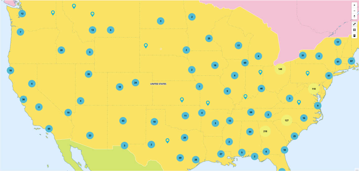 Map with points using clustering