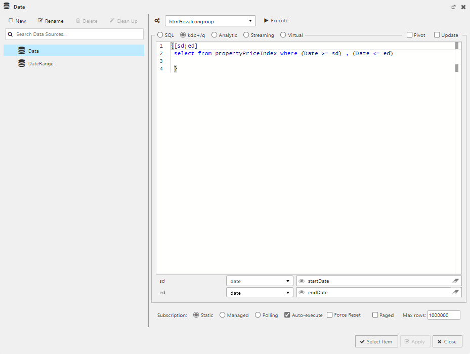 View states passed into data source query