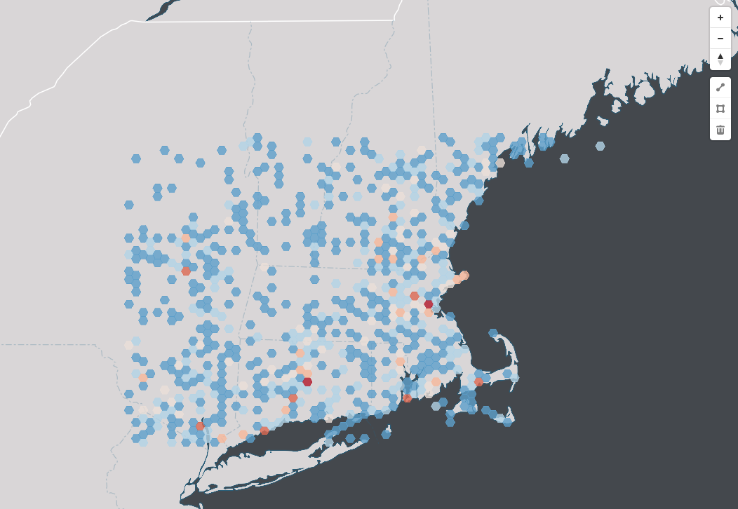A map with a heatmap grid